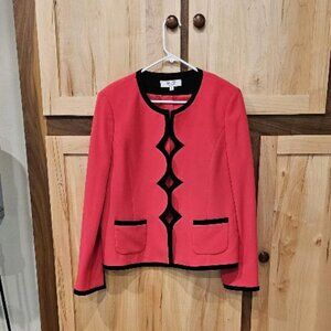 Kasper Dark Pink and Black Trim Lined Blazer Size 16